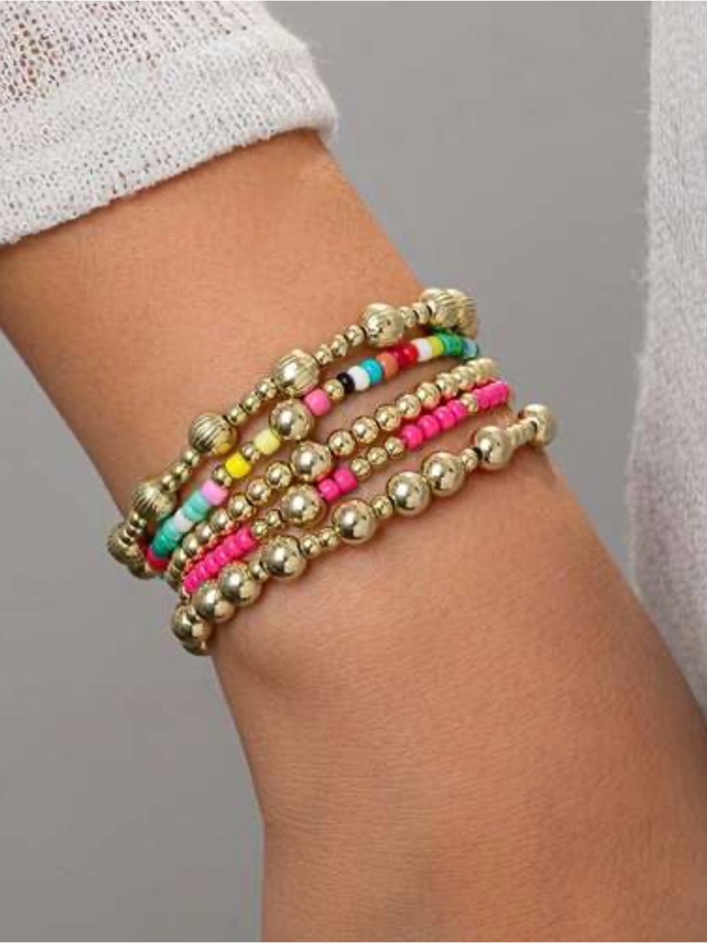 Gold Beaded Multicolor Stackable Bracelet Set of 5
